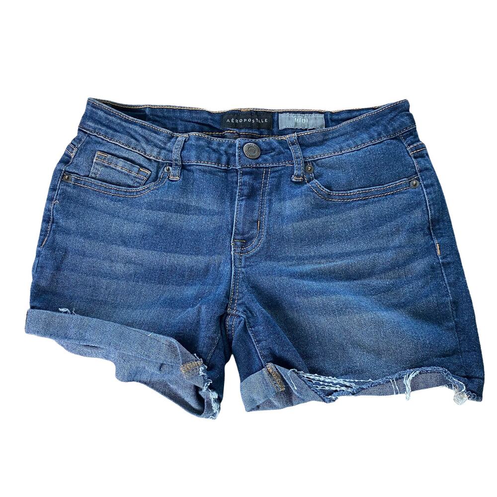 Aeropostale Women's Low Rise Midi Size 4 Denim Shorts Cut Off Good Condition